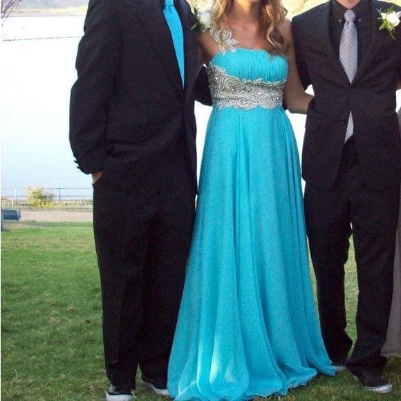 Turquoise Sherri Hill Prom Dress - Picture 3 of 4